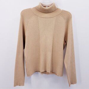 Vintage Carolyn Taylor Turtleneck Sweater Women's XL Camel Tan Ribbed Made In UK